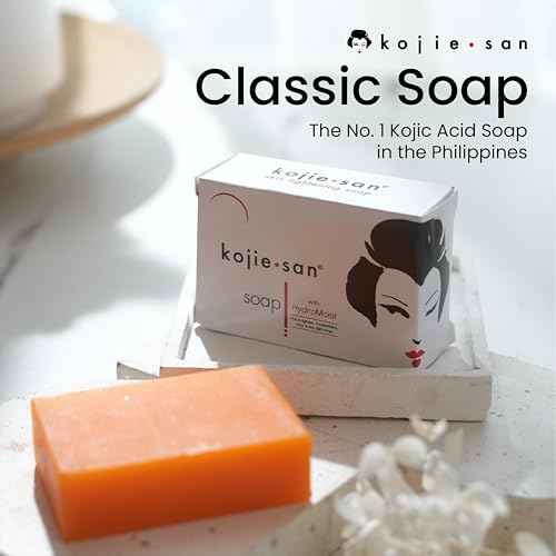 Kojie San Skin Brightening Soap - Original Kojic Acid Soap that Reduces Dark Spots, Hyperpigmentation, & Scars with Coconut & Tea Tree Oil - 135g x 3 Bars