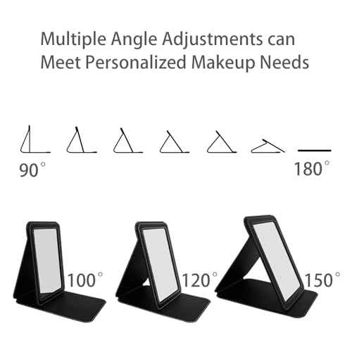 Travel Mirror for Desk, 6.5¡¿8.9¡± Adjustable Rectangle PU Edge Covering Black Foldable Desk Mirror with Stand for Travel Camping Home (Black)