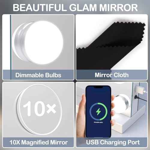 Vanity Mirror with Lights, 32 x 24 Tabletop Hollyhood Makeup Mirror, Hollywood Lighted Mirror with 18 Dimmable LED Bulbs,3 Colors Modes,Touch Control,Metal Frame,