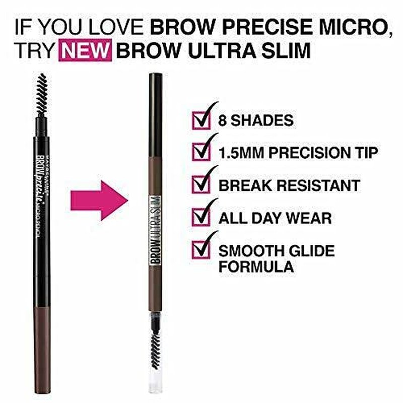Maybelline Brow Ultra Slim Defining Eyebrow Pencil - 1.55mm Tip, Warm Brown | Precision & Blending Spoolie, 0.003 oz.
