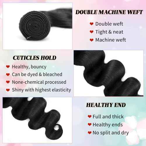 12A 30 Inch Human Hair Bundles 100% Unprocessed Brazilian Virgin Hair Body Wave Quick Weave Wavy Human Hair Bundles for Black Women Natural Color