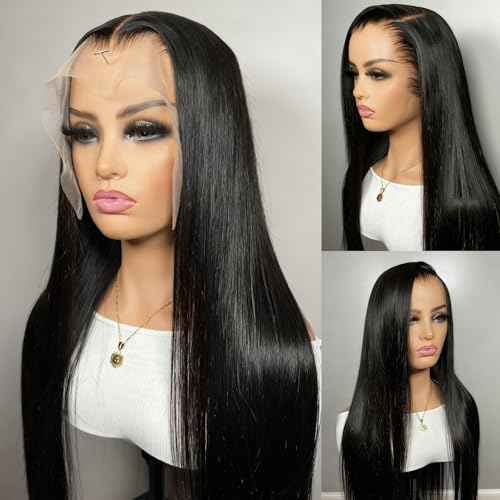 13x6 Straight Lace Front Wigs Human Hair Can Last 12 Months 230 Density Virgin Real Human Wig 13x6 HD Lace Front Wigs Human Hair Pre Plucked Tangle-Free Natural Black for Women (22Inch)