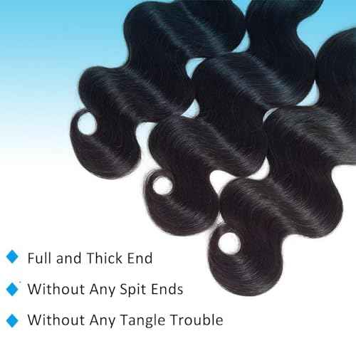 12A Body Wave Bundles Human Hair 18 20 22Inch 100% Brazilian Virgin Hair Body Wave Bundles Weave Human Hair Extensions 3 Bundles Deals Real Human Hair Natural Black