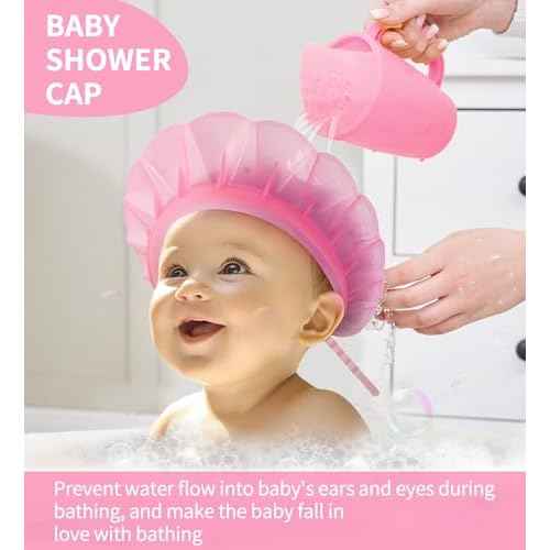 kair Baby Kids Shower Cap Soft Adjustable Silicone Toddler Bath Visor Children Hair Washing Hat Keep Water Out of Eyes & Ears Head Circumference 12.5"-19" (Pink, Less Than 24 Months)