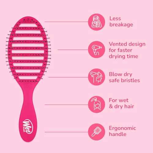 Wet Brush Speed Dry Detangling Brush, Vented Design for Fast Blow Drying - Ultra-Soft HeatFlex Bristles for Pain-Free Knot Removal - All Hair Types (Pink & Purple, 2 Pack)