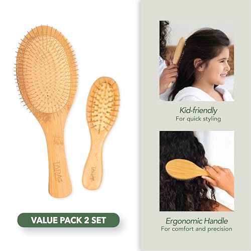 Tada Natural Beauty Bamboo Hair Brush l Wooden Comb l Bamboo Brushes for Wet Dry Curly Thick Straight Hair l Detangling Hairbrush for Women, Men, and Kids (3PK Brush Set #1)