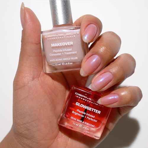 Dermelect Perfectly Polished Nail Rehab Kit ? Nail Concealer & Strengthener Duo with Peptides, Squalene & Optic Brighteners for Damaged Nails, Natural Pink Tint, Glossy Finish, 2-Piece Set