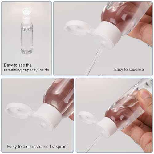 uxcell 2 Oz Plastic Bottles with Flip Caps, 200 Pcs Reusable Travel Size Containers with Lids Plastic Squeeze Refillable Dispensing Bottles for Shampoo, Body Soap, Toner(Transparent)