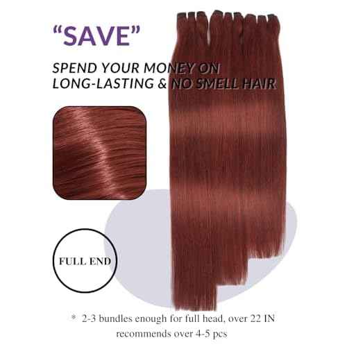 13A Double Drawn Reddish Brown Straight Human Hair Bundles, Full and Thick Copper Red 100% Brazilian Raw Hair 3 Weave Auburn Colored 33B Brownish Straight Bundles 12 14 16 Inch Sew In