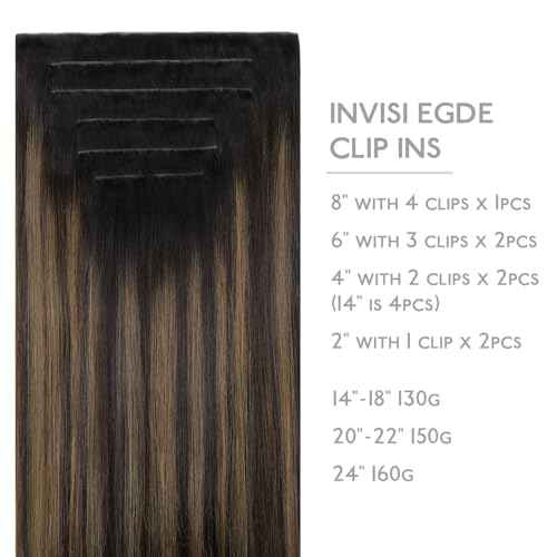 WENNALIFE Invisi Edge Clip in Hair Extensions Real Human Hair, 12 Inch 80g 7pcs Balayage Dark Brown Mixed Chestnut Brown Invisible PU Skin Weft Straight Extensiones De Cabello Hmano Clip Ins