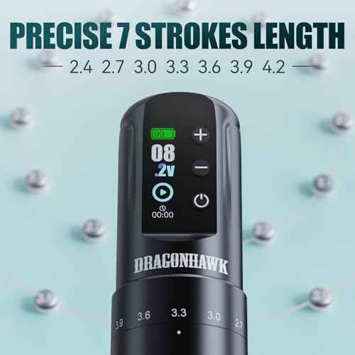 Dragonhawk Atom2 Pro Cordless Tattoo Pen Machine - 7 Storkes Length Professional Rotary Tattoo Gun for Lining Shading Mcore Motor 2000mAh Battery Power Supply (1 Battery)