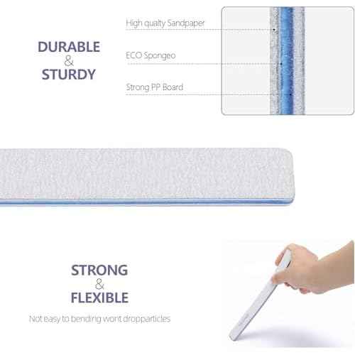 15 Count 80/80 Grit Nail Files for Acrylic Nails, Reusable Buffering Files Double Sided Emery Boards for Nails