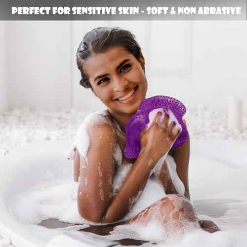 SubSahara African Net Sponge Authentic - 2 Pieces Exfoliating Scrubber for All Skin Types, Ideal for Face & Body Daily Use, Durable, Gentle Exfoliation (Blue & Purple)