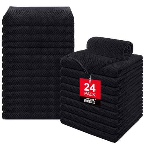 HOMEXCEL Soft Salon Towels 24 Pack, (16 x 27 Inches) Microfiber Highly Absorbent Barber Towel, Black Fast Dry Hand Towels for Salons, Gym, Spa, Pool, Massage Parlors and Personal Use