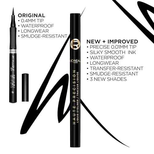 L'Oreal Paris Haute Precision Waterproof Liquid Eyeliner, Smudge-Proof Eye Liner with Micro-Tip, for up to 28HR Eye Makeup Wear, 020 Brown Leather