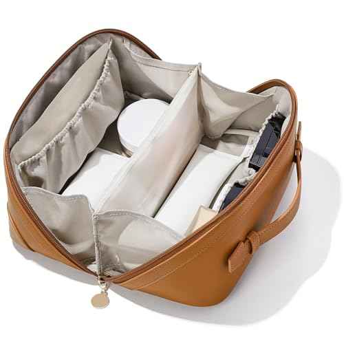 mibasies Flat Lay Open Travel Makeup Bag, Dual-Zipper Diagonal Cosmetic Bag, Large Capacity Waterproof Toiletry Bag for Women