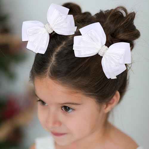 4.5-Inch Hair Bows Alligator Clips Delicate Pearl Hair Accessories for Girls, Toddler, Kids and Women Daily Dress Up Birthday Wedding Christmas Occasions- Set of 2