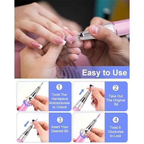 Electric Nail Drill Professional: Rechargeable Nail File with Bits for Acrylic Gel Nails, Professional Nail Drill Manicure Pedicure Polishing Shape Tools for Home Salon