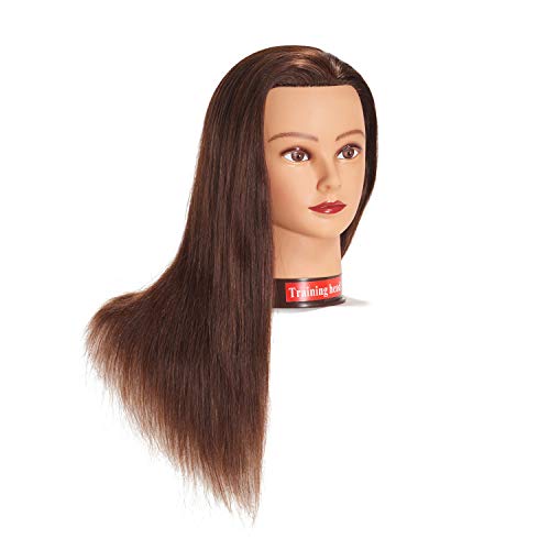 Traininghead 20-22" Female 100% Human Hair Mannequin Head Hair Styling Training Head Cosmetology Manikin Head Doll Head for Hairdresser with Free Clamp (brown)£¨14-16'' £©