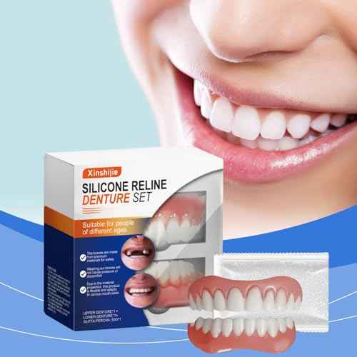 Soft Silicone Denture Liners ? Comfortable Fit Denture Set with Upper & Lower Lightweight Liners for Secure Fit & Comfortable Wear (1 Set)