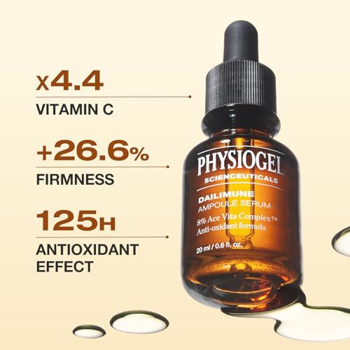 Physiogel Ampoule Vitamin C Face Serum, Strengthens Skin Barrier Antioxidant, Korean skin care, Moisturizing, Brightening, Soothing & Hydrating Serum Vitamin E & B5 Skincare Face Essence.