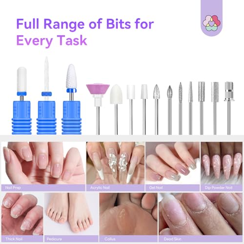 SAVILAND Professional Nail Drill 40000 RPM: Portable Electric Nail Drill Kit File Machine with Ceramic Nail Bits Sanding Bands for Acrylic Nail Gel Polish Manicure Salon Home Use, Glitter