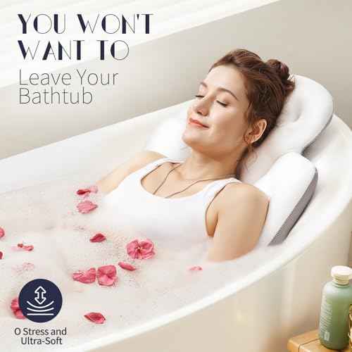 Full Body Bath Pillow for Bathtub, Thick Bathtub Cushion with Laundry Bag, Luxury Tub Pillow for Bath for Headrest Neck and Back Support White 60" x 16"