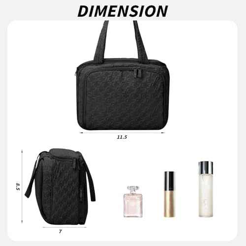 SUNRISING Travel Toiletry Bag Makeup Bag for Women, Large Water-Resistant Travel Cosmetic Make Up Bag with Handle£¬Travel Toiletry Bags for Compartments Accessories Essentials-Black