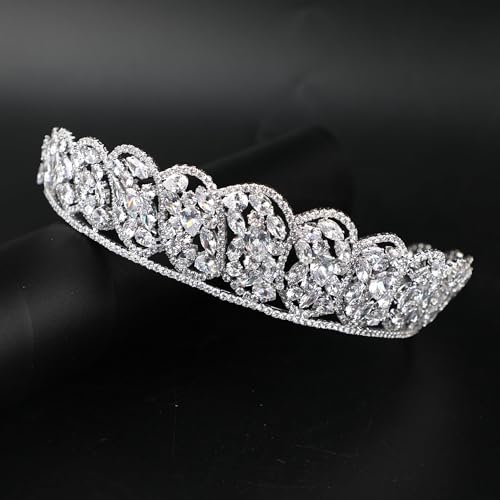 QXMYOO Princess Pearl Crowns Cubic Zirconia Queen Tiaras for Bride Headdress Vintage Birthday Prom Pageant Wedding Tiaras and Crowns Silver Crystal Bridal Hair Accessories