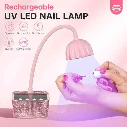 UV Nail Lamp, Mini UV Light for Gel Nails Polish, Rechargeable Nail Dryer with 4 Timers, Quick Drying Cordless Goosenecks Home Nail Salon DIY Manicure