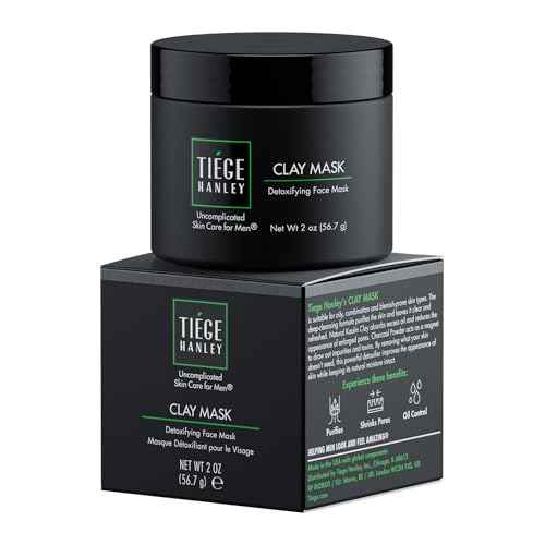 Tiege Hanley Detoxifying Facial Clay Mask for Men, Deep Pore Cleansing Charcoal Face Mask With Natural Kaolin Clay and Aloe, Absorbs Oil & Reduces Appearance of Pores, Men¡¯s Skin Care, 2 Oz