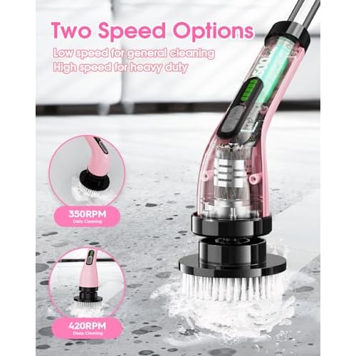 Electric Spin Scrubber for Cleaning Bathroom: Cordless Power Shower Scrubber - Electric Cleaning Brush for Tile Tub - Pink