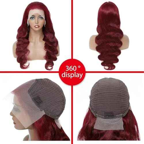 99J Burgundy wig human hair 13x4 body wave lace front wigs human hair 180 Density Pre Plucked Glueless Wine red colored lace front wig for Women 26inch