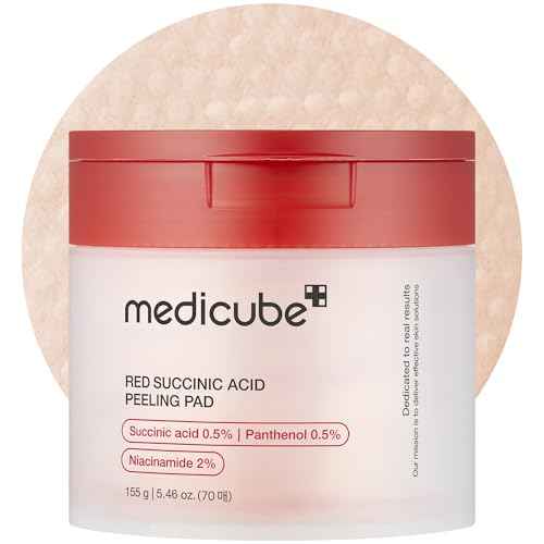 Medicube Red Succinic Acid Panthenol Facial Peeling Pads - Exfoliating Toner Pads for Breakout-Prone Skin with Niacinamide, AHA, BHA, and Soothing Panthenol - Non-Comedogenic