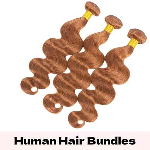 Light Brown Human Hair Bundles Body Wave 20 22 24 Inch Body Wave Human Hair Weave 3 Bundles Silky Hair Bundles Brazilian 3 Bundles Human Hair Extensions 30 Color