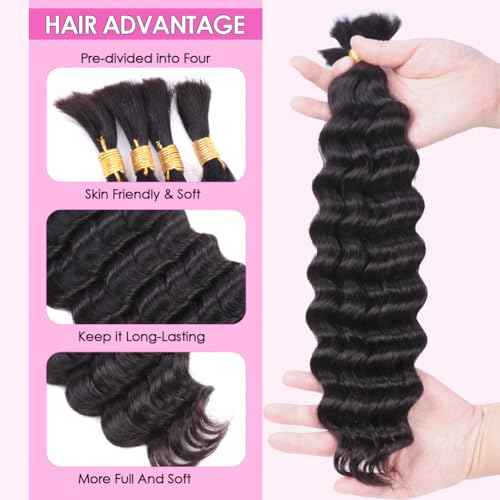 Human Braiding Hair for Boho Braids No Weft 18 Inch Curly Boho Hair for Braiding Knotless 12A Deep Wave Bulk Bohemian Human Hair 1 Bundle/80g