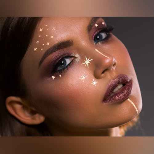 Glitter Freckles, 24PCS Glitter Freckles Face Tattoo, Sparkle Freckles for Women, Waterproof Gold Temporary Face Tattoos Glitter Glow Up Patches Makeup Patches (Gold & Silver)