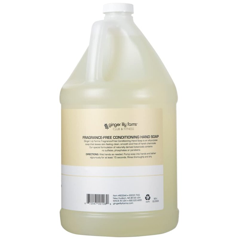 Ginger Lily Farms Conditioning Liquid Hand Soap Refill - 100% Vegan, Fragrance-Free, 1 Gallon (128 fl oz)