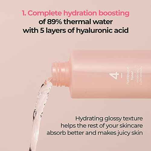numbuzin No.4 Toner | Hydrating Glow Mineral Toner | Thermal Water, Hyaluronic Acid, Niacinamide | Deep Hydration, Glowing Skin, Makeup Booster, Gentle Exfoliation, Soothing | 6.76 fl. oz.