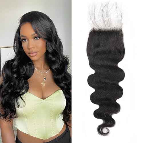 HD Lace Closure 24 Inch Body Wave 4x4 Human Hair Closure for Black Women 100% Human Hair 4x4 Lace Closure Can be Curly and Dyed With Baby Hair (24 Inch, 4x4 Black)