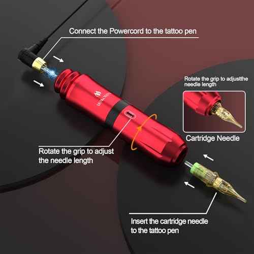 Tattoo Gun Kit Complete Tattoo Kit, Tattoo Machine Kit for Beginners, Rotary Tattoo Pen Kit,10 Pro Tattoo Cartridge Needles,10 Ink Color Set for Tattoo Supplies (Red)