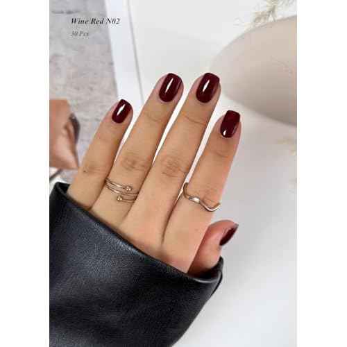 Semi Cured Gel Nail Strips (Wine Red N02),30 Pcs Gel Nail Wraps, Stickers, Long Lasting, Works with Any UV Lamps