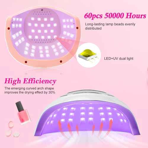Wisdompark UV Nail Lamp 268W, UV Light for Gel Nails with 60pcs Beads, Professional LED Nail Lamp 4 Timers and Automatic Sensor Nail Dryer for Home Salon (Large)