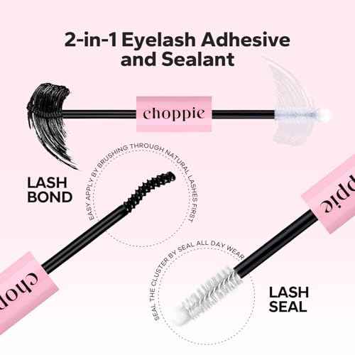 Choppie Lash Cluster Glue (0.17 fl.oz), 2-in-1 Super Strong Hold and Long Lasting 48-72 Hours Lash Glue for Eyelash Clusters, Quick Drying Waterproof Professional Eyelash Extension Adhesive