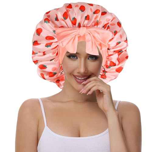 Double Layer Silk Bonnet with Tie Satin Lined Sleep Cap Hair Cover for Women's Curly Natural Hair