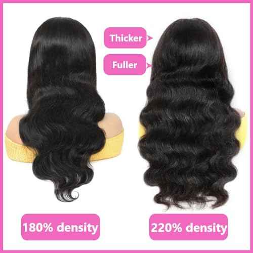 360 Lace Front Wigs Human Hair 220% Density Body Wave HD Lace Front Wigs Human Hair for Women 18 Inch Brazilian Virgin 360 Full Lace Human Hair Wigs Pre Plucked with Baby Hair Natural Color