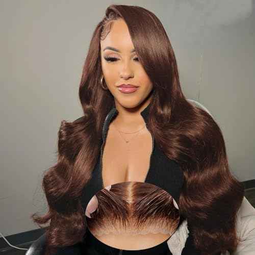Brown Wear and Go Glueless Wigs Human Hair Pre Cut 26 Inch 9x6 Chocolate Brown Body Wave HD Lace Front Wig Pre Plucked Bleached Knots #4 Dark Brown Closure Wigs 200 Density for Women