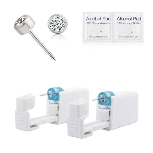 limerencia Ear Piercing Kit Titanium G23, Disposable Ear Piercing Gun Kit with F136 Medical Grade Titanium 4mm Cubic Zirconia Stud, At Home Self Ear Piercer Kit with Alcohol Pads