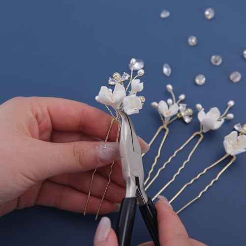 Handmade Bridal Wedding Hair Pins 5Pcs White Flower Zircon Pearl Hair Clips Bridal Hair Accessories for Women Girls Brides Bridesmaid