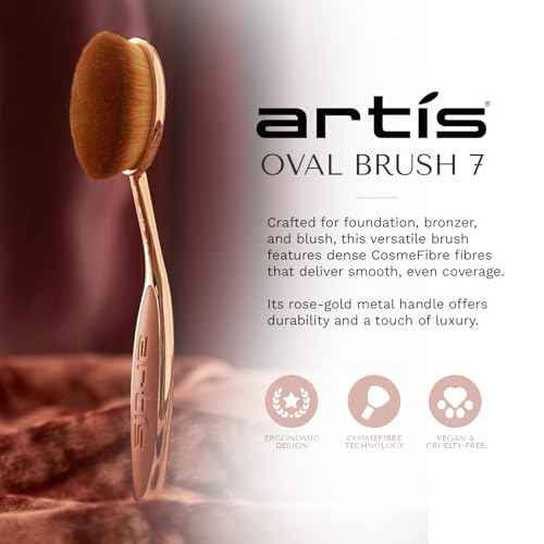 Artis Elite Oval 7 Blonde Fibre Brush ? Professional Dense Makeup Applicator for Foundation, Creams, Powders, BB cream, SPF and Contour, Airbrush finish, Color Rose Gold
